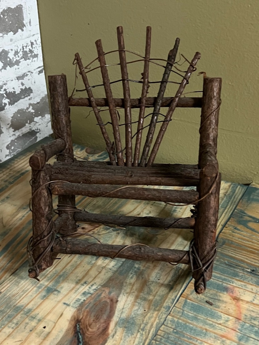 Small Bent-Twig, Folk Art Rocking Chair, Doll Sized Furniture Country Farmhouse